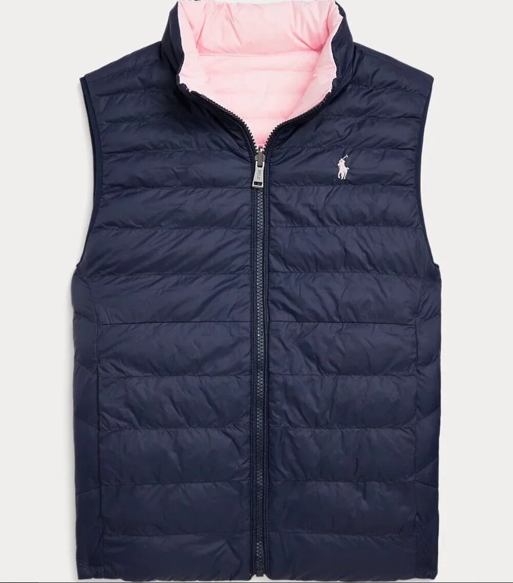 Polo Ralph Lauren Girls Reversible Puffer Vest Navy Pink Kids